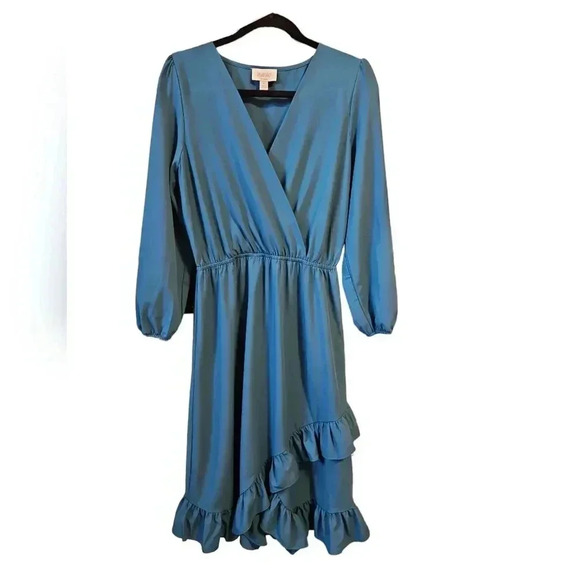 Laundry by Shelli Segal Faux Wrap Ruffled Hem Midi Dress 6 - Picture 2 of 9